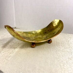 Vintage Brass Bowl Footed Unique Signed Dugally Rubens Handcrafted Decorative